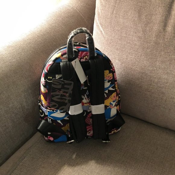 NWT Loungefly Disney Alice in Wonderland Rainbow AOP Black Mini Backpack Purse - Picture 3 of 5